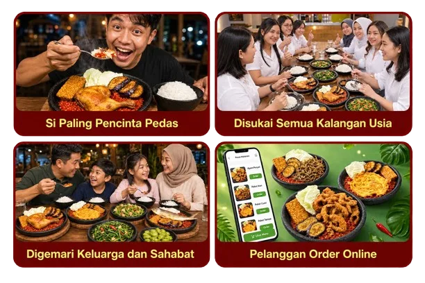 Pencinta pedas, semua kalangan usia, keluarga dan sahabat, pelanggan order online